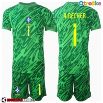 Otroške Nogometnih dresov Brazilija Alisson Becker #1 Vratar Domači Copa America 2024 Kratki rokavi (+ hlače)
